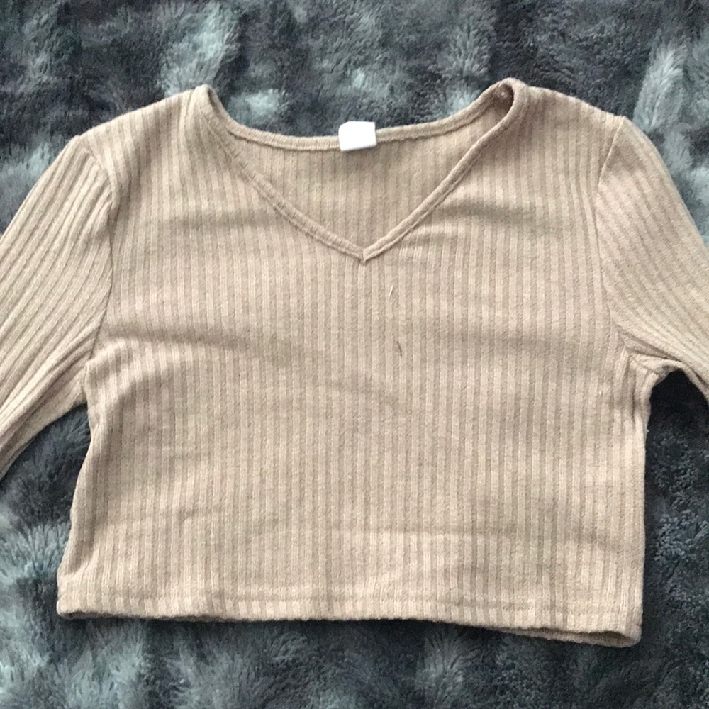 peachy beige cropped long sleeve top